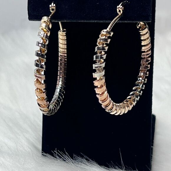18K Gold-Filled Tricolor Spiral Cord Hoop Earrings Coil Spring Earrings - Picture 3 of 4